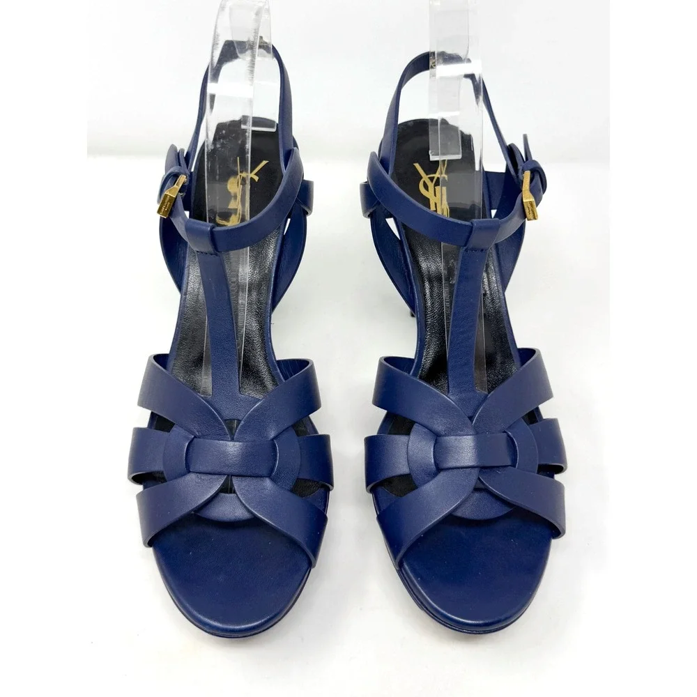 Saint Laurent Tribute Blue Leather Platform Sandals Heels 39.5 - Picture 2 of 11